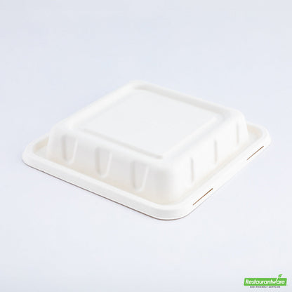 Wholesale Restaurantware Pulp Safe No PFAS Added Square White Sugarcane / Bagasse Serving Bowl Lid - Home Compostable, Fits 160 oz- Bulk