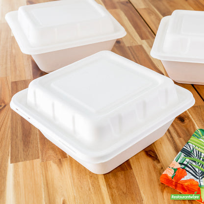 Wholesale Restaurantware Pulp Safe No PFAS Added Square White Sugarcane / Bagasse Serving Bowl Lid - Home Compostable, Fits 160 oz- Bulk