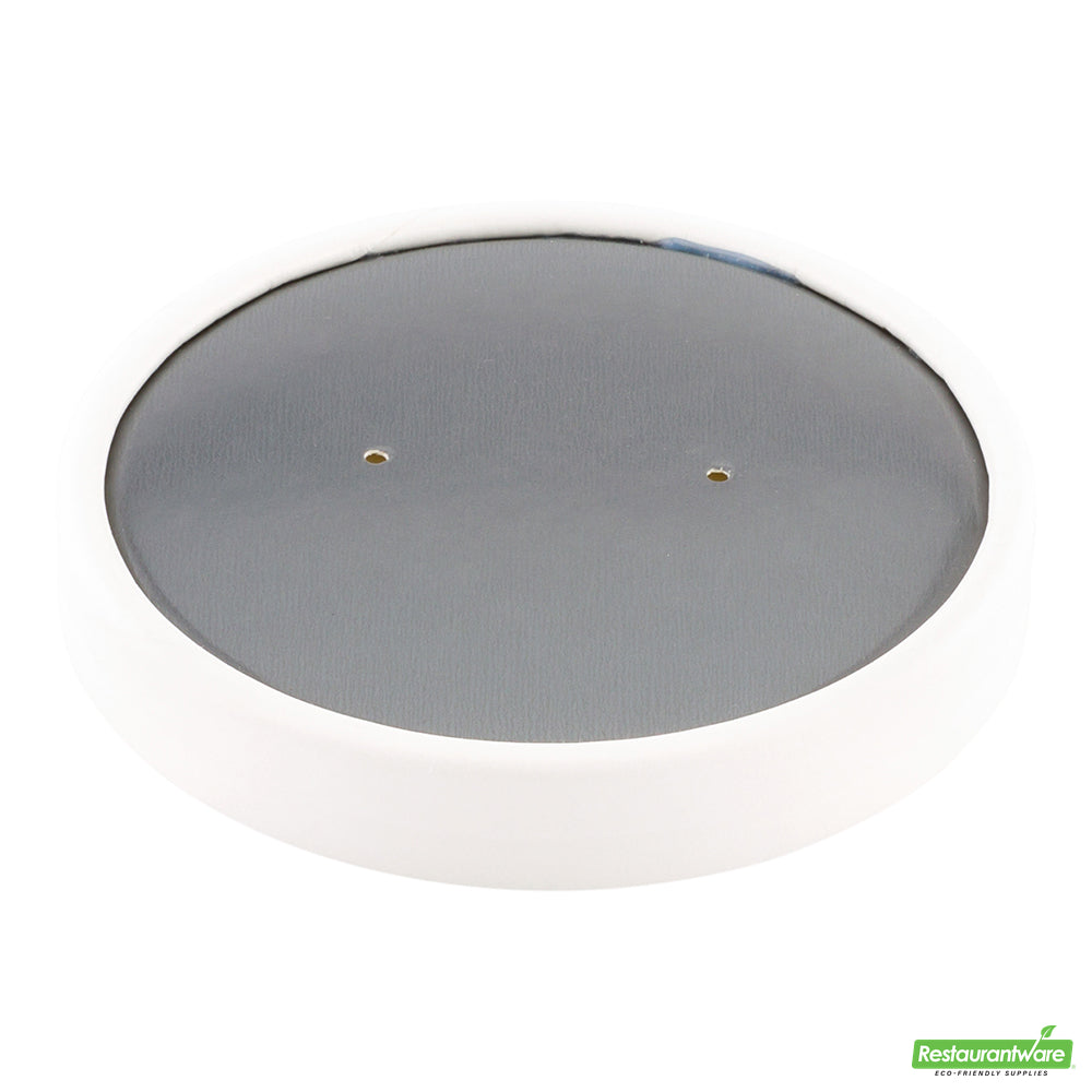 Wholesale Restaurantware Bio Tek Round Gray Soup Container Lid - White Rim, Fits 12 Oz- Bulk