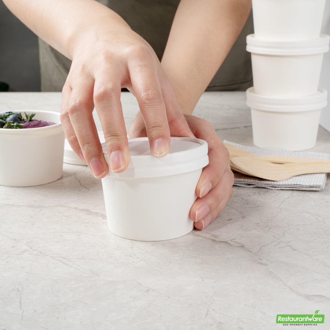 Wholesale Restaurantware Coppetta Round White Paper to Go Cup Lid - Fits 4 Oz- Bulk
