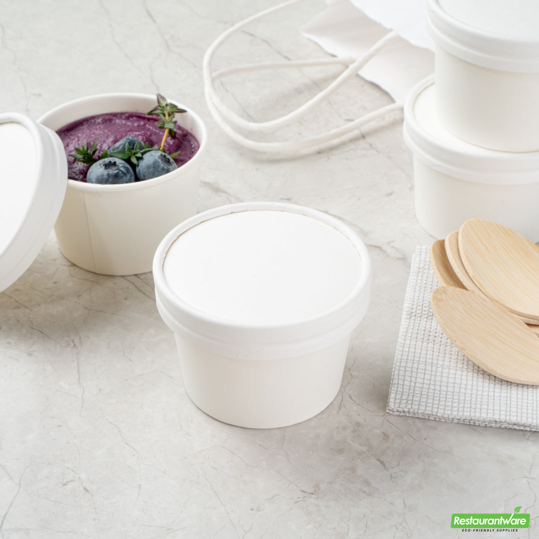 Wholesale Restaurantware Coppetta Round White Paper to Go Cup Lid - Fits 4 Oz- Bulk