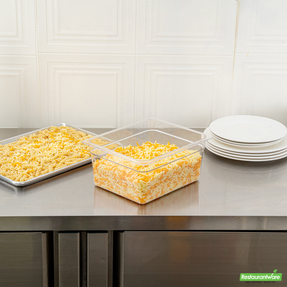 Wholesale Restaurantware Met Lux Rectangle Clear Plastic 1/2 Size Cold Food Storage Container - 6" Depth- Bulk