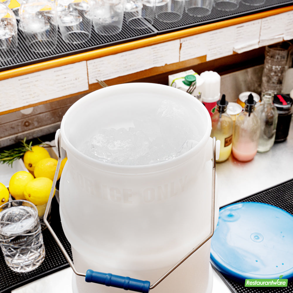 Wholesale Restaurantware Met Lux 5 Gal Round White Plastic Ice Tote - with Lid, Mounting Bracket- Bulk