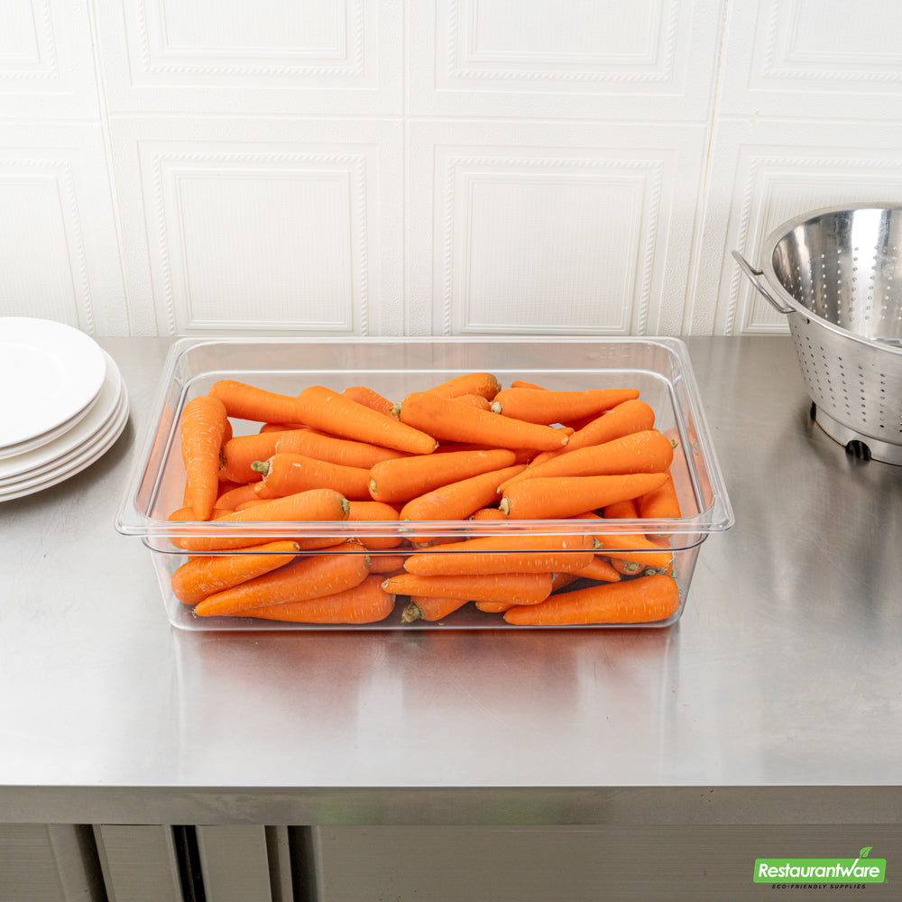 Wholesale Restaurantware Met Lux Rectangle Clear Plastic Full Size Cold Food Storage Container - 6" Depth- Bulk