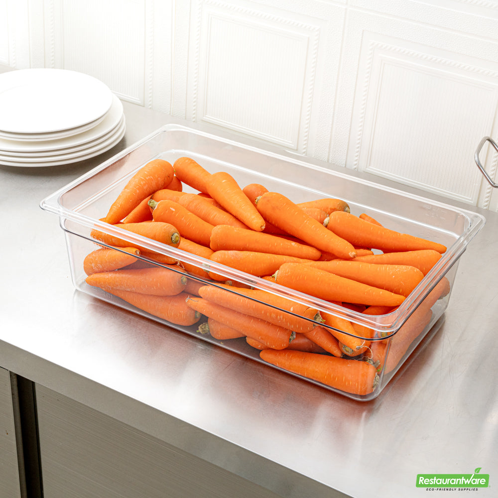 Wholesale Restaurantware Met Lux Rectangle Clear Plastic Full Size Cold Food Storage Container - 6" Depth- Bulk
