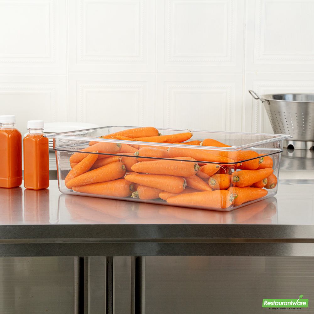 Wholesale Restaurantware Met Lux Rectangle Clear Plastic Full Size Cold Food Storage Container - 6" Depth- Bulk