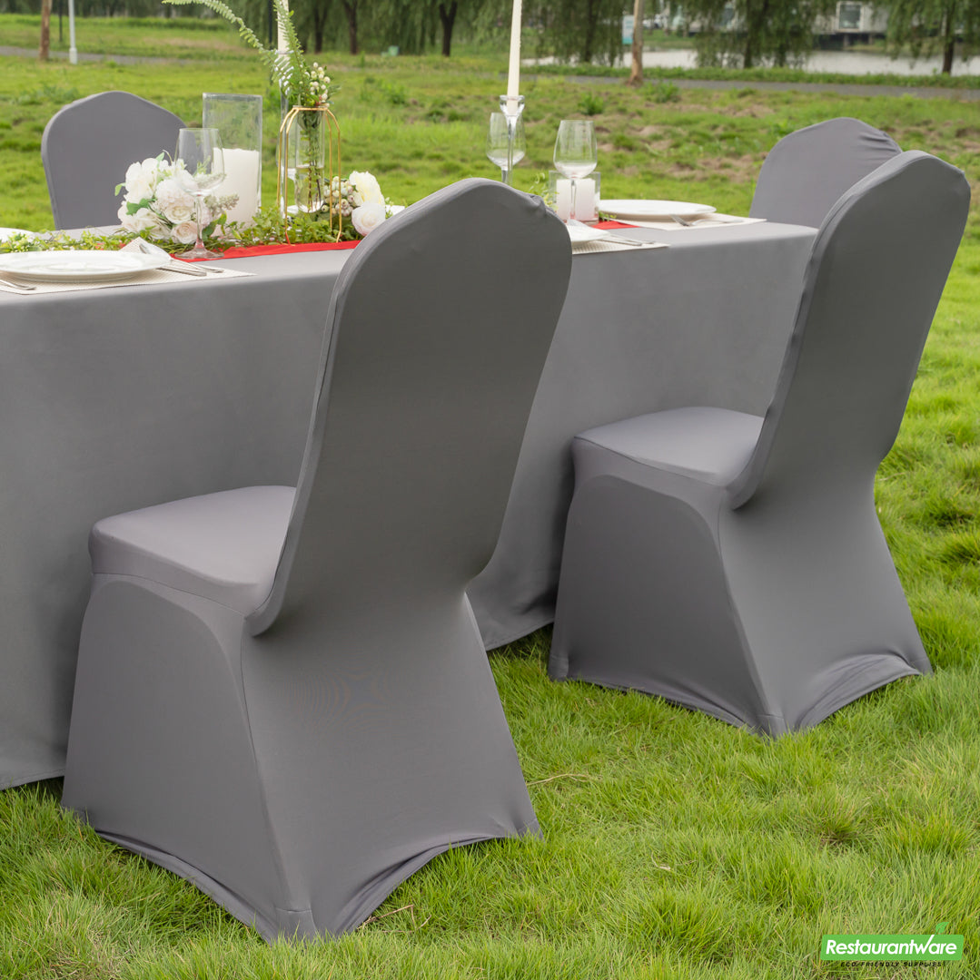 Wholesale Restaurantware Table Tek Gray Spandex Banquet Chair Cover - Universal, Stretch- Bulk