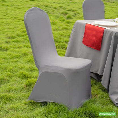 Wholesale Restaurantware Table Tek Gray Spandex Banquet Chair Cover - Universal, Stretch- Bulk