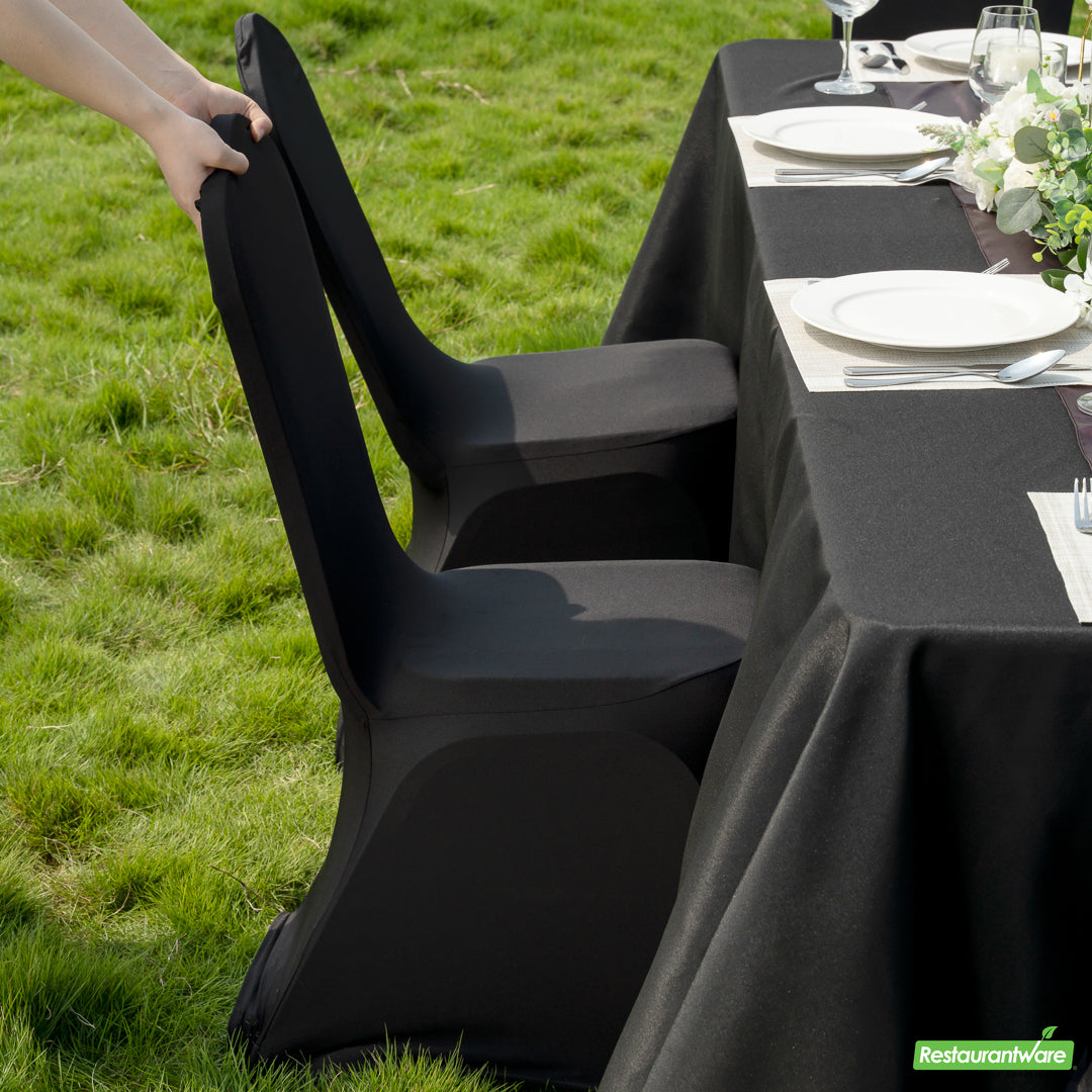 Wholesale Restaurantware Table Tek Black Spandex Banquet Chair Cover - Universal, Stretch- Bulk