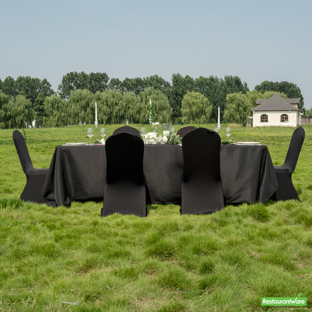 Wholesale Restaurantware Table Tek Black Spandex Banquet Chair Cover - Universal, Stretch- Bulk