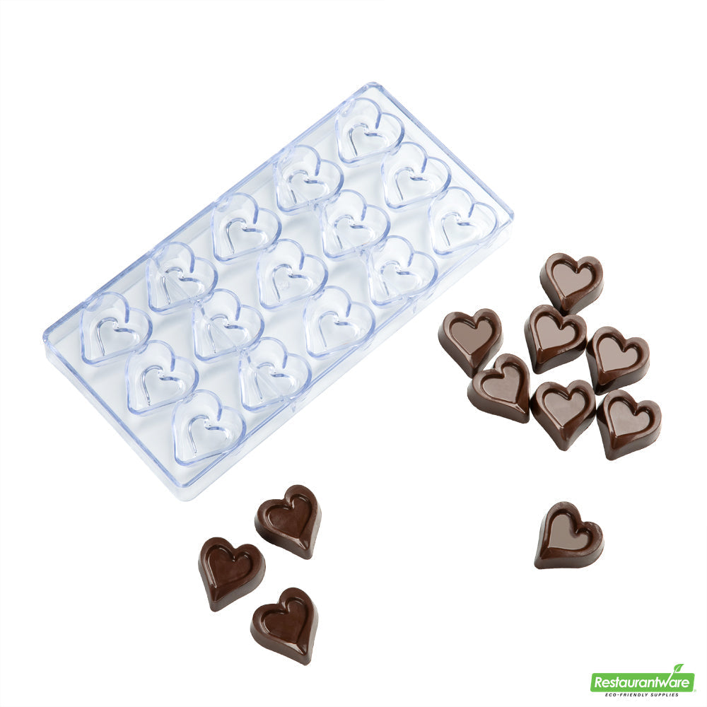 Wholesale Restaurantware Pastry Tek Polycarbonate Heart Outline Candy / Chocolate Mold - 15-Compartment- Bulk