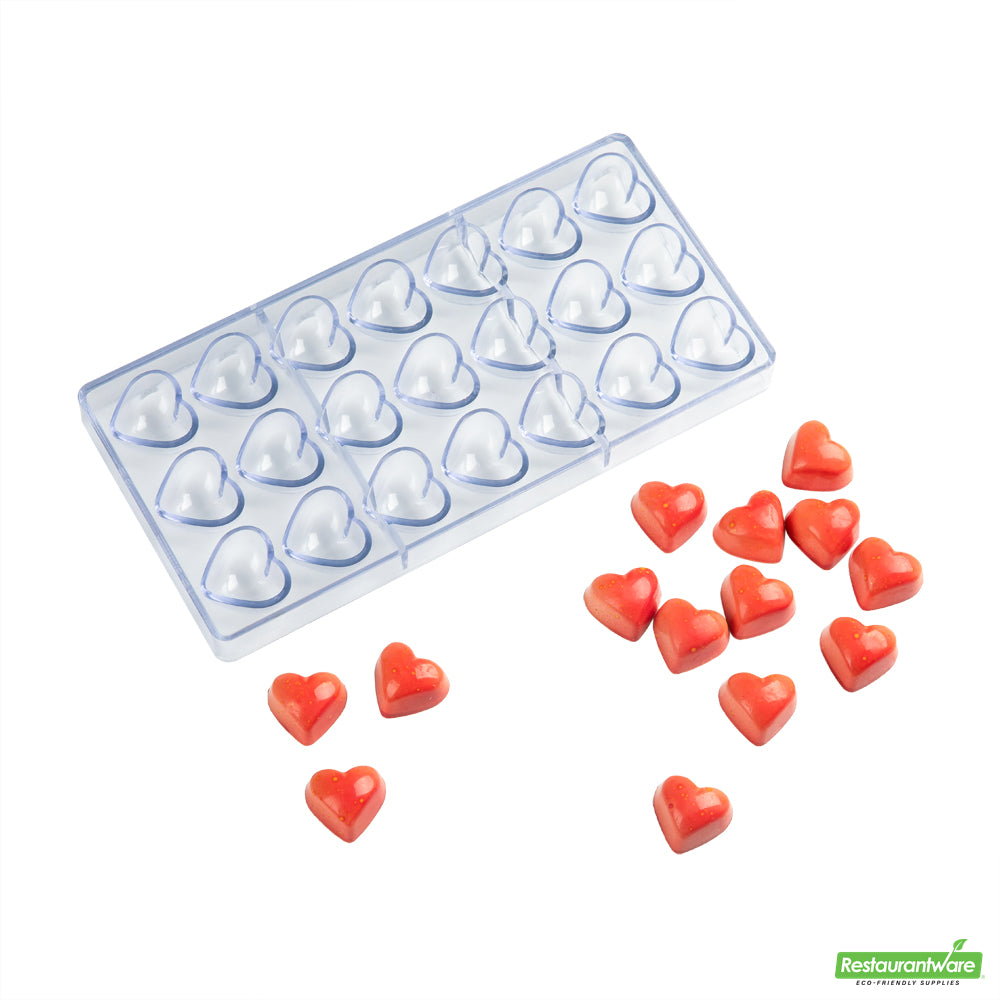 Wholesale Restaurantware Pastry Tek Polycarbonate Solid Heart Candy / Chocolate Mold - 21-Compartment- Bulk