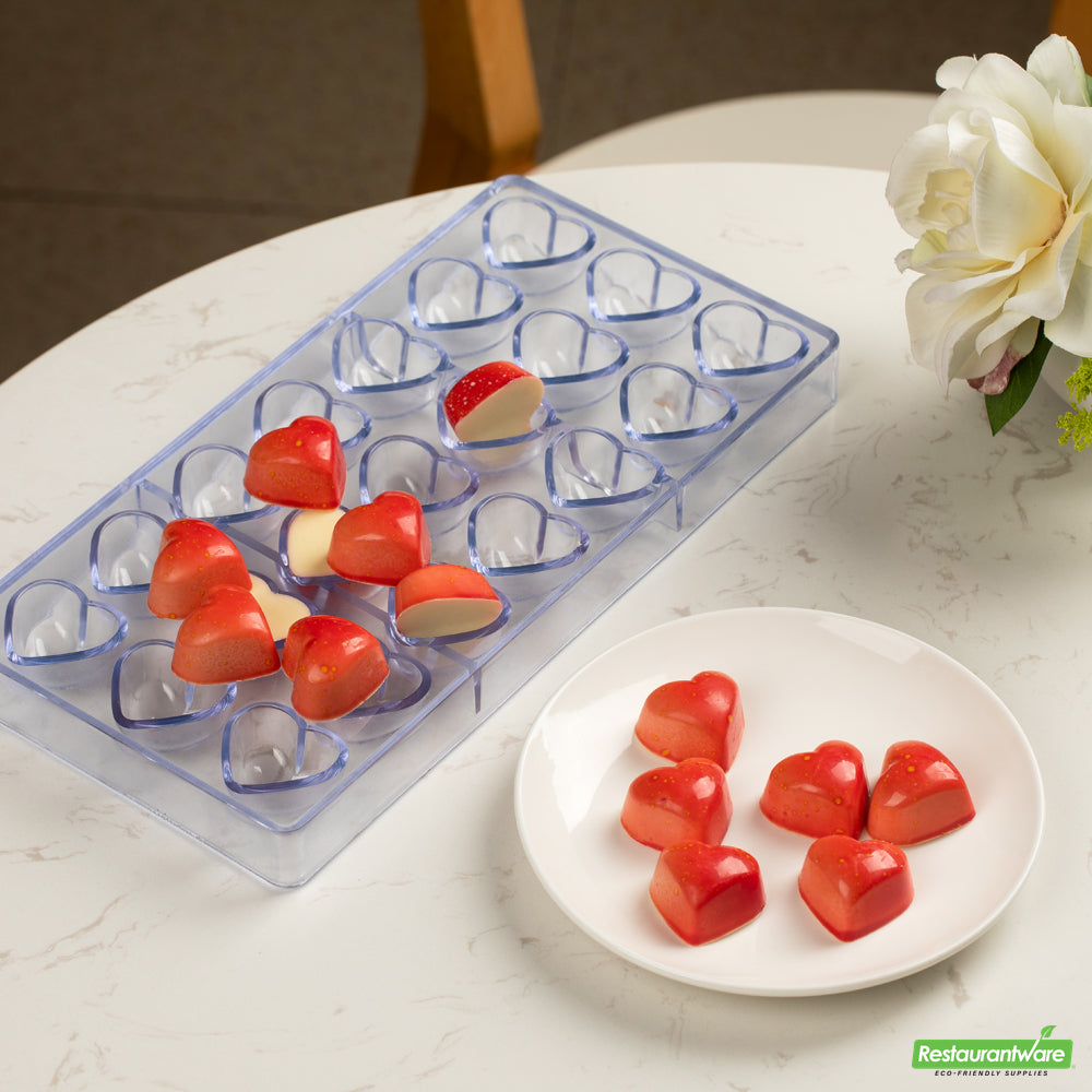 Wholesale Restaurantware Pastry Tek Polycarbonate Solid Heart Candy / Chocolate Mold - 21-Compartment- Bulk