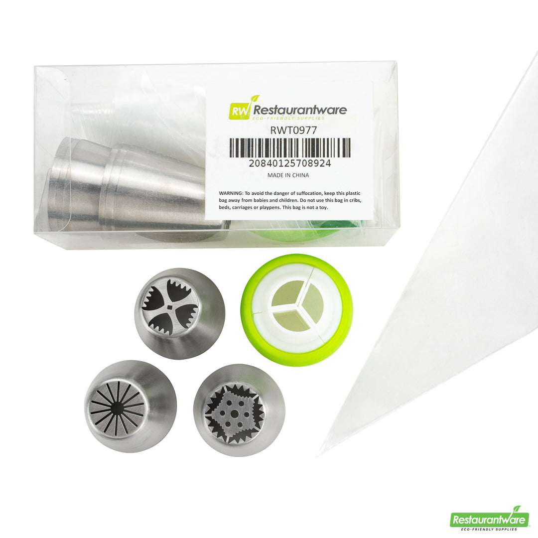Wholesale Restaurantware Pastry Tek Stainless Steel Russian Piping Tip Decorating Set - 20-Piece- Bulk