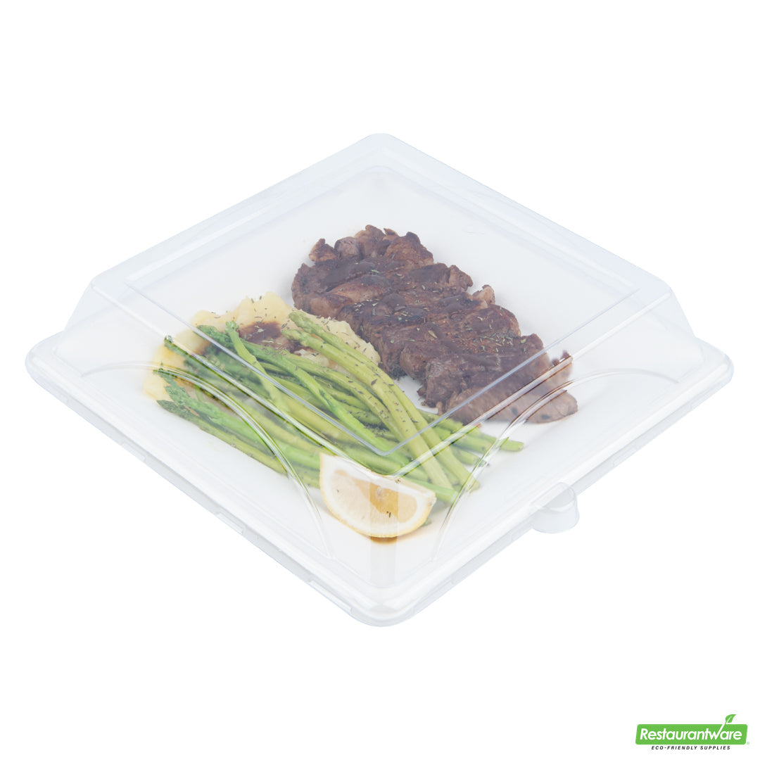 Wholesale Restaurantware Pulp Safe Square Clear Plastic Dome Lid - Fits Sugarcane / Bagasse Large Plate- Bulk