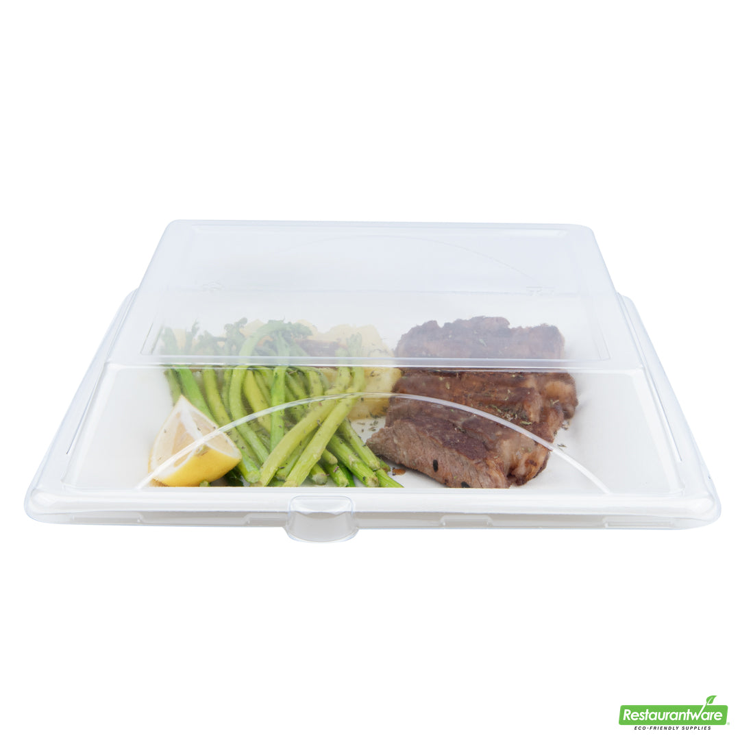 Wholesale Restaurantware Pulp Safe Square Clear Plastic Dome Lid - Fits Sugarcane / Bagasse Large Plate- Bulk