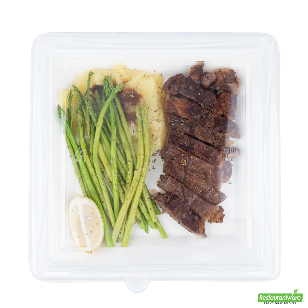 Wholesale Restaurantware Pulp Safe Square Clear Plastic Dome Lid - Fits Sugarcane / Bagasse Large Plate- Bulk