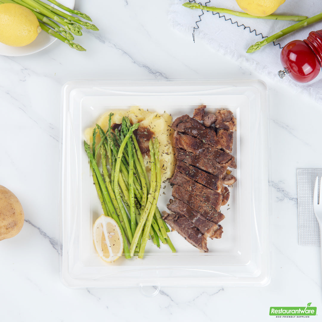 Wholesale Restaurantware Pulp Safe Square Clear Plastic Dome Lid - Fits Sugarcane / Bagasse Large Plate- Bulk