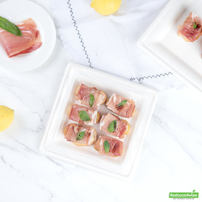 Wholesale Restaurantware Pulp Safe Square Clear Plastic Dome Lid - Fits Sugarcane / Bagasse Medium Plate- Bulk