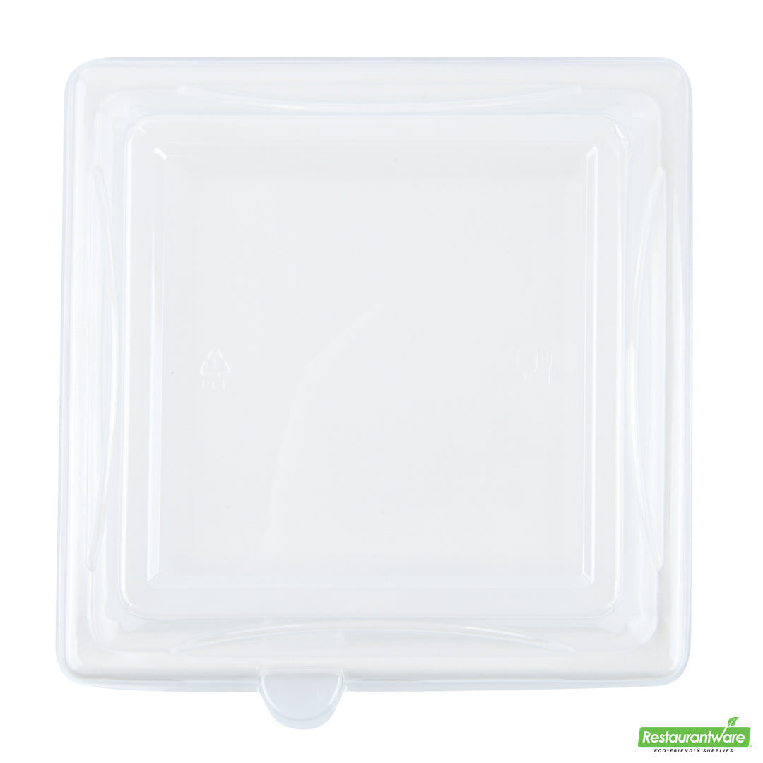 Wholesale Restaurantware Pulp Safe Square Clear Plastic Dome Lid - Fits Sugarcane / Bagasse Medium Plate- Bulk