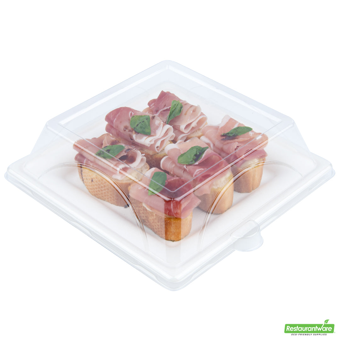 Wholesale Restaurantware Pulp Safe Square Clear Plastic Dome Lid - Fits Sugarcane / Bagasse Medium Plate- Bulk