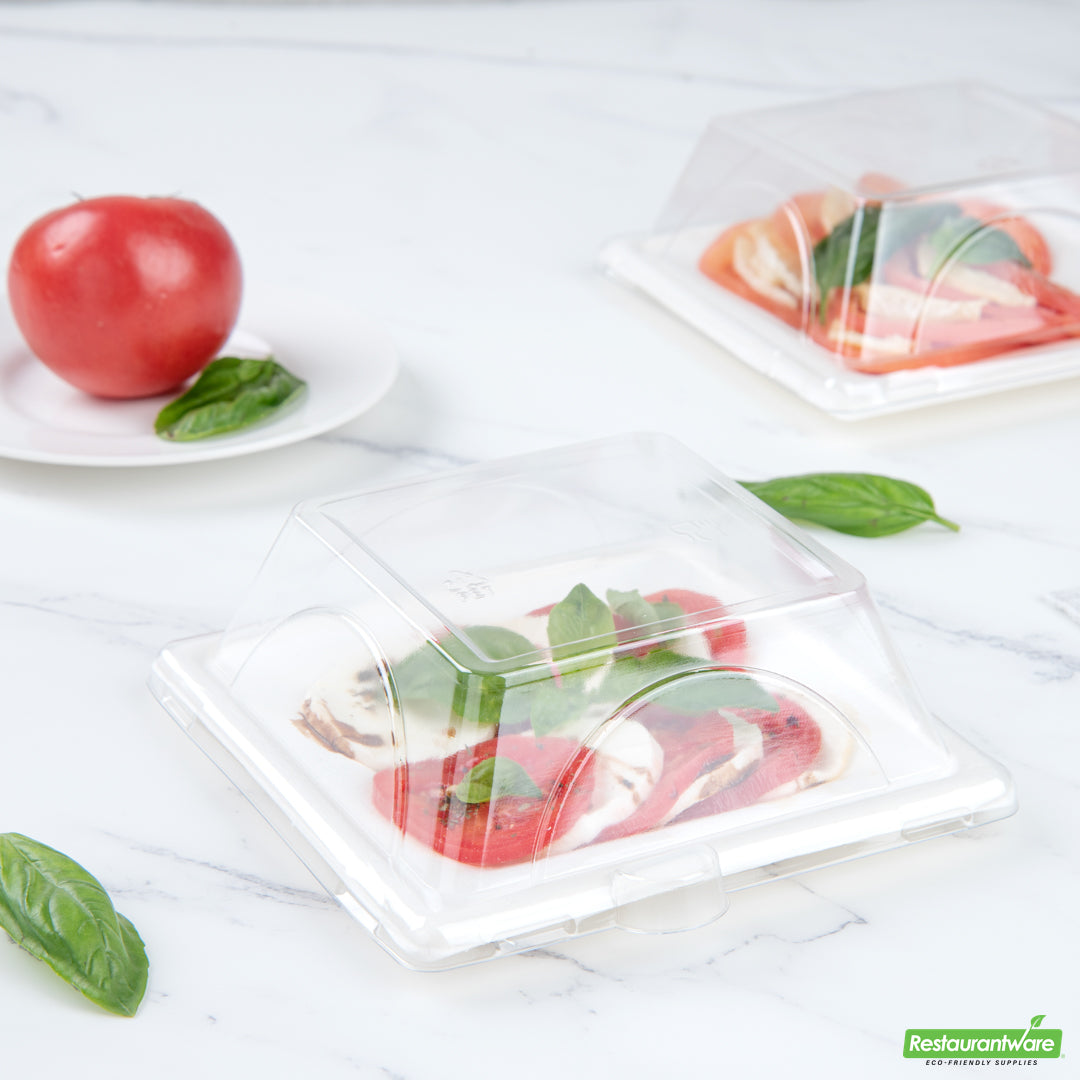 Wholesale Restaurantware Pulp Tek Square Clear Plastic Dome Lid - Fits Sugarcane / Bagasse Small Plate- Bulk
