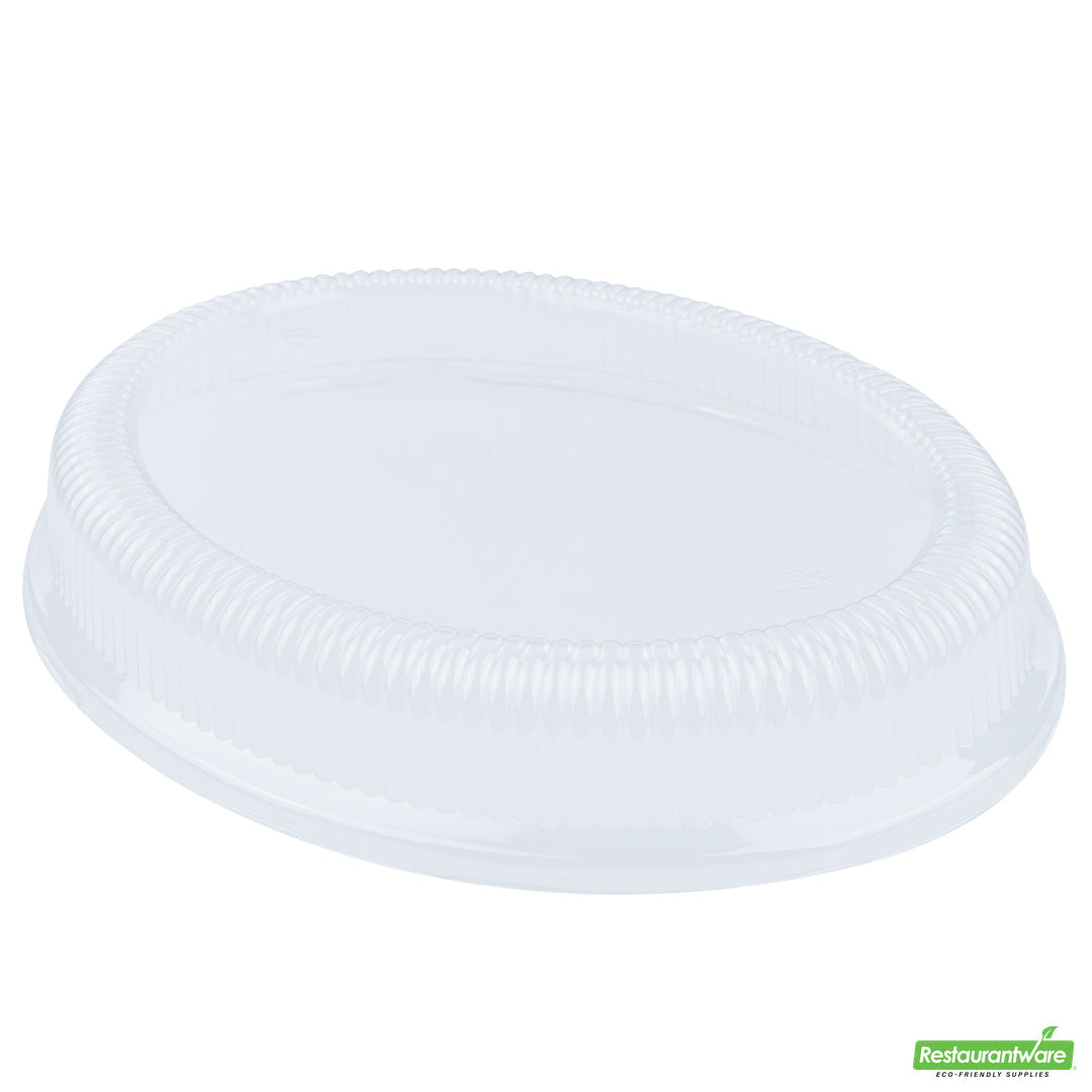 Wholesale Restaurantware Pulp Safe Oval Clear Plastic Ripple Dome Lid - Fits Sugarcane / Bagasse Large Plate- Bulk