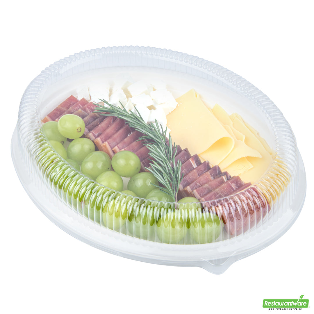 Wholesale Restaurantware Pulp Safe Oval Clear Plastic Ripple Dome Lid - Fits Sugarcane / Bagasse Large Plate- Bulk