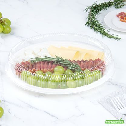 Wholesale Restaurantware Pulp Safe Oval Clear Plastic Ripple Dome Lid - Fits Sugarcane / Bagasse Large Plate- Bulk