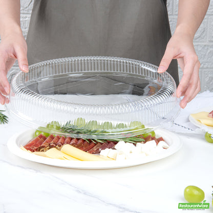 Wholesale Restaurantware Pulp Safe Oval Clear Plastic Ripple Dome Lid - Fits Sugarcane / Bagasse Large Plate- Bulk