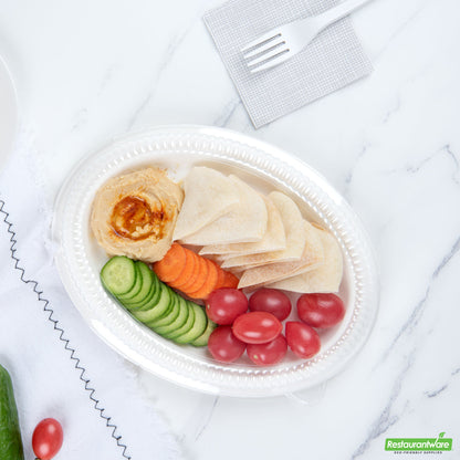 Wholesale Restaurantware Pulp Safe Oval Clear Plastic Ripple Dome Lid - Fits Sugarcane / Bagasse Plate- Bulk