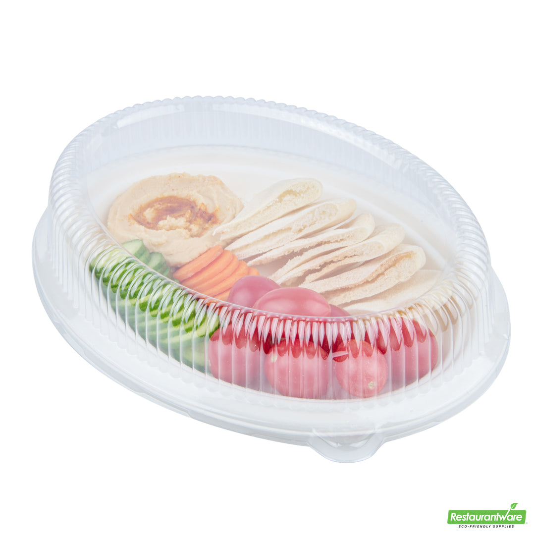 Wholesale Restaurantware Pulp Safe Oval Clear Plastic Ripple Dome Lid - Fits Sugarcane / Bagasse Plate- Bulk