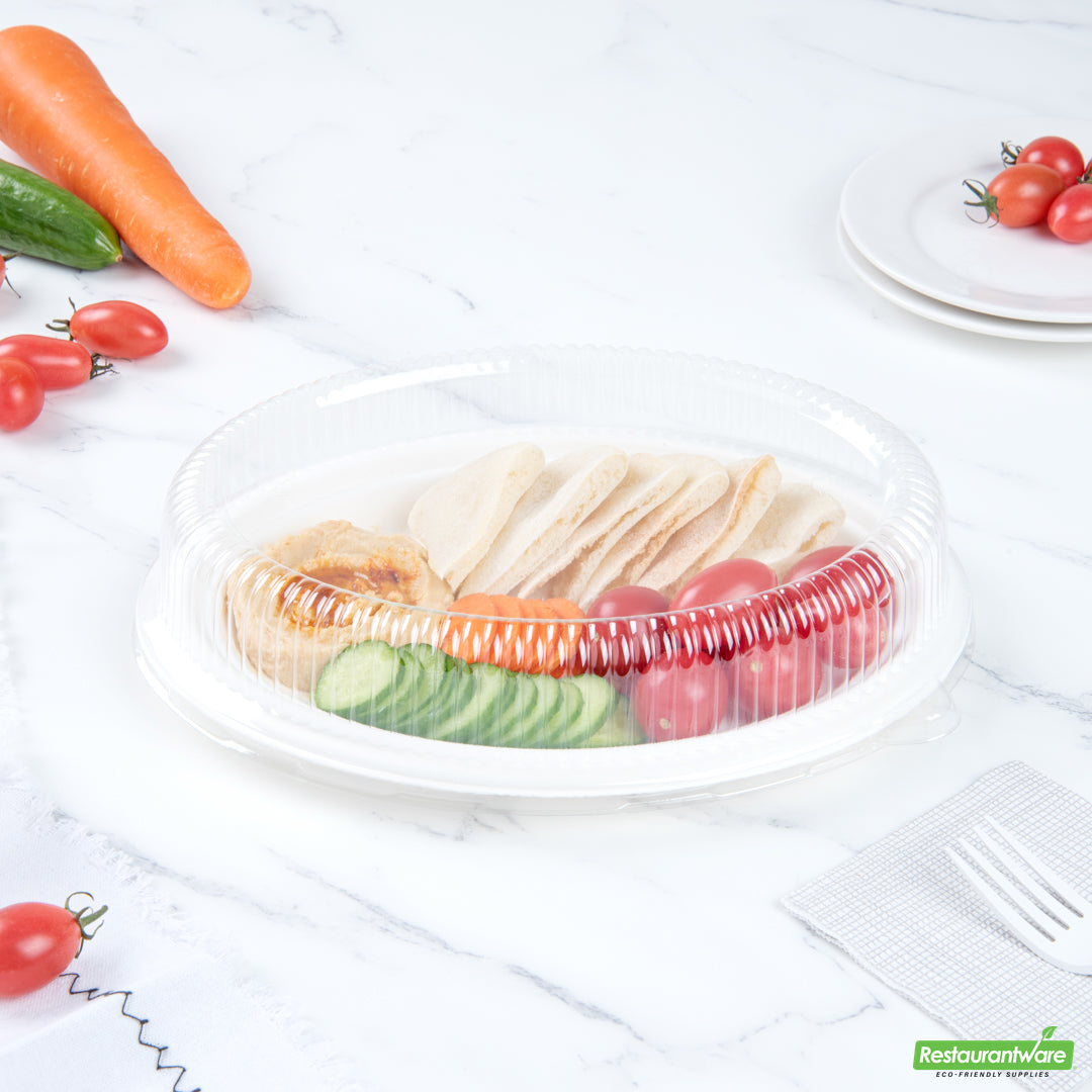 Wholesale Restaurantware Pulp Safe Oval Clear Plastic Ripple Dome Lid - Fits Sugarcane / Bagasse Plate- Bulk