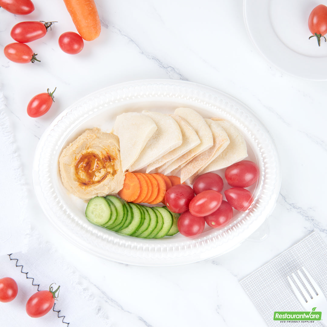 Wholesale Restaurantware Pulp Safe Oval Clear Plastic Ripple Dome Lid - Fits Sugarcane / Bagasse Plate- Bulk