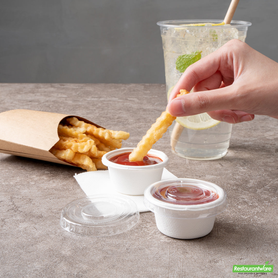 Wholesale Restaurantware Pulp Tek Round Clear Plastic Lid - Fits 2 Oz Take Out Portion Cup- Bulk
