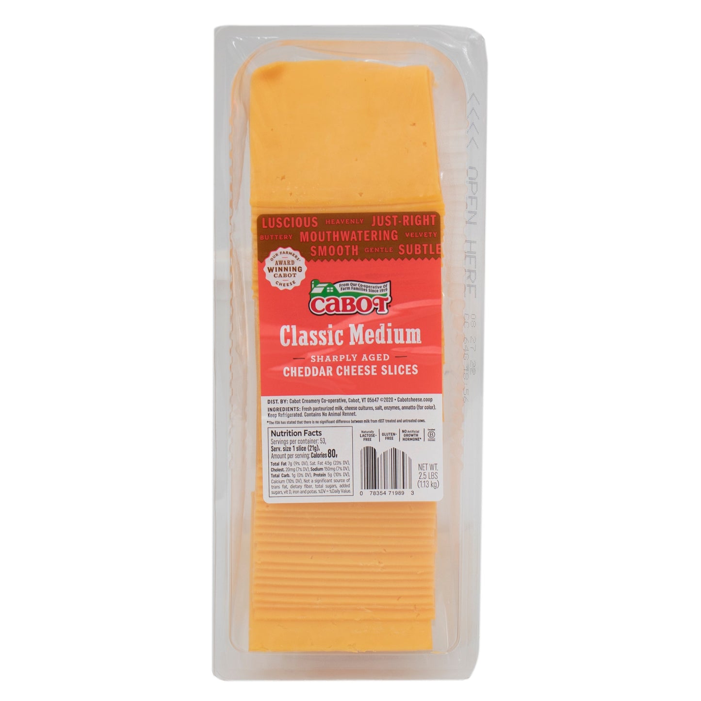 Wholesale Cabot Creamery Medium Yellow Cheddar Cheese Slices 2.5lb- Bulk