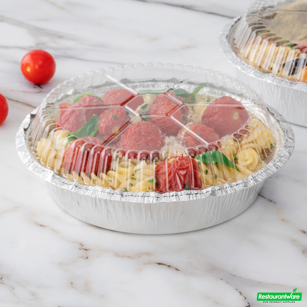 Wholesale Restaurantware Foil Lux Round Clear Plastic Dome Lid - Fits 7" Take Out Pan- Bulk