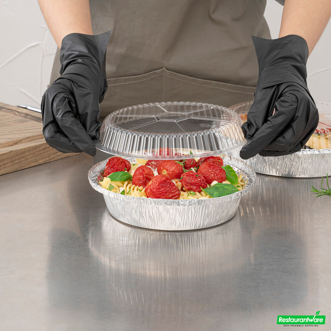 Wholesale Restaurantware Foil Lux Round Clear Plastic Dome Lid - Fits 7" Take Out Pan- Bulk