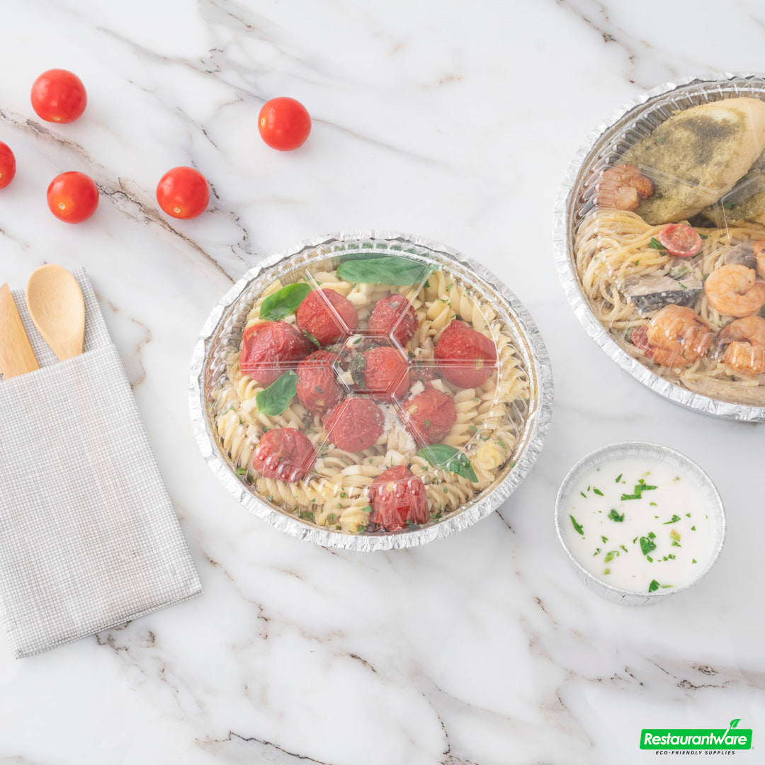 Wholesale Restaurantware Foil Lux Round Clear Plastic Dome Lid - Fits 7" Take Out Pan- Bulk