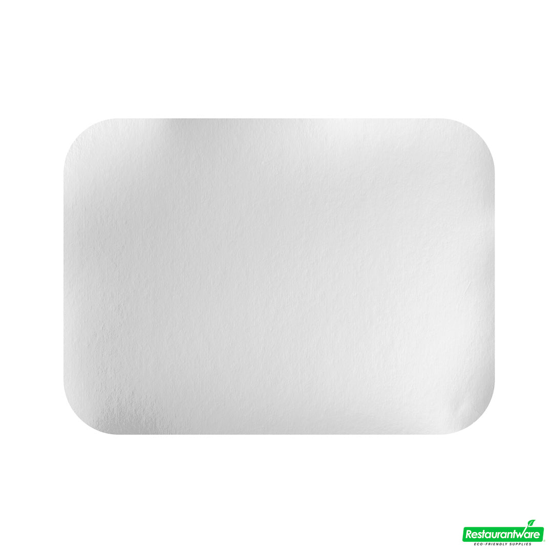 Wholesale Restaurantware Foil Lux Rectangle White Paper Flat Foil-Laminated Board Lid - Fits 3-Compartment Take Out Tray- Bulk