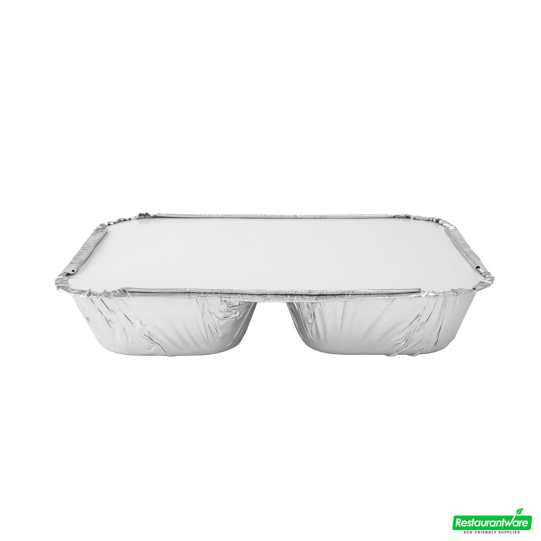 Wholesale Restaurantware Foil Lux Rectangle White Paper Flat Foil-Laminated Board Lid - Fits 3-Compartment Take Out Tray- Bulk