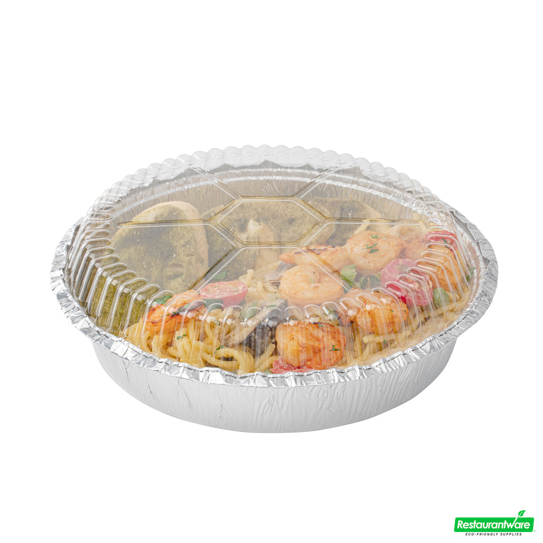 Wholesale Restaurantware Foil Lux Round Clear Plastic Dome Lid - Fits 8" Take Out Pan- Bulk