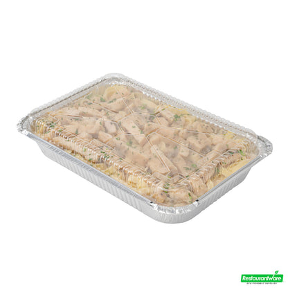 Wholesale Restaurantware Foil Lux Oblong Clear Plastic Dome Lid - Fits 4 lb Take Out Container- Bulk