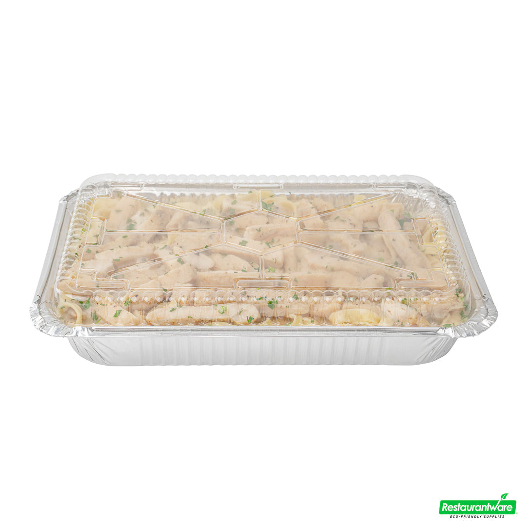 Wholesale Restaurantware Foil Lux Oblong Clear Plastic Dome Lid - Fits 4 lb Take Out Container- Bulk