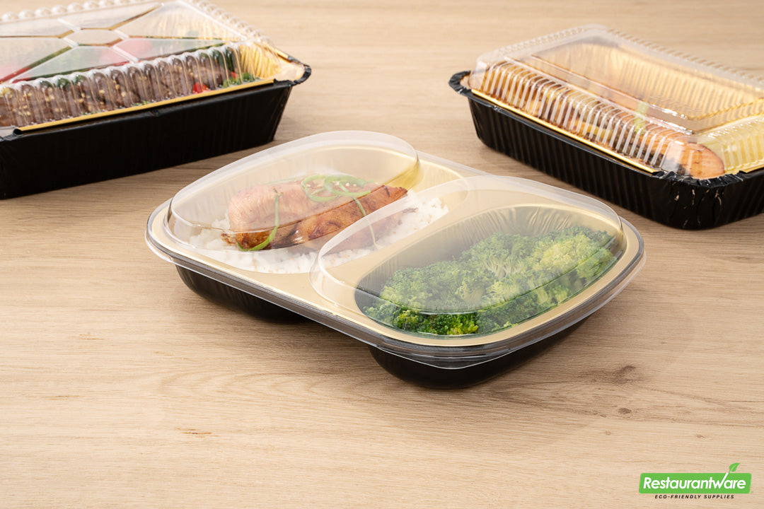 Wholesale Restaurantware Foil Lux Clear Plastic Flat Lid - Fits 2-Compartment Foil Container- Bulk