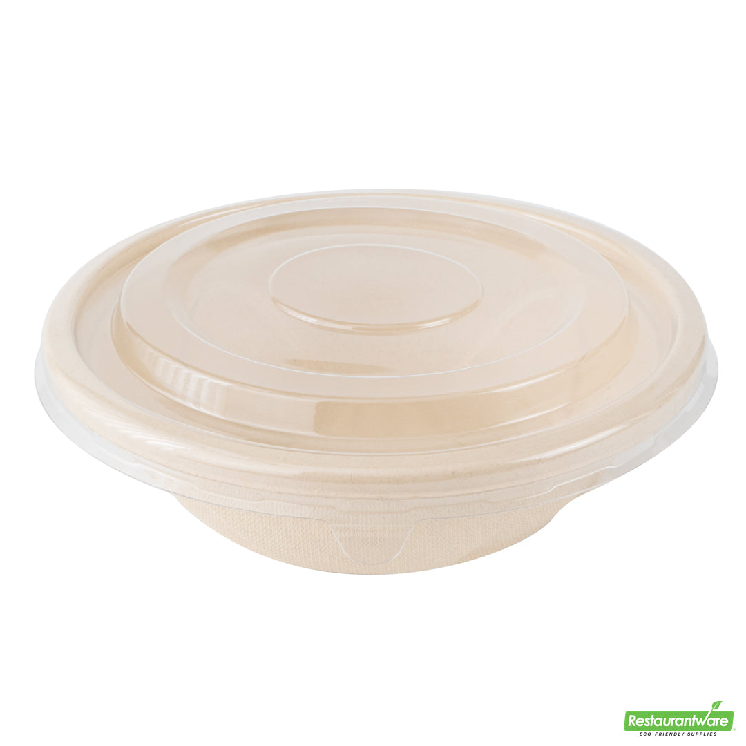 Wholesale Restaurantware Pulp Tek Round Clear Plastic Flat Lid - Fits Bagasse to Go Bowl- Bulk