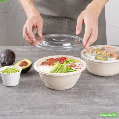 Wholesale Restaurantware Pulp Tek Round Clear Plastic Flat Lid - Fits Bagasse to Go Bowl- Bulk