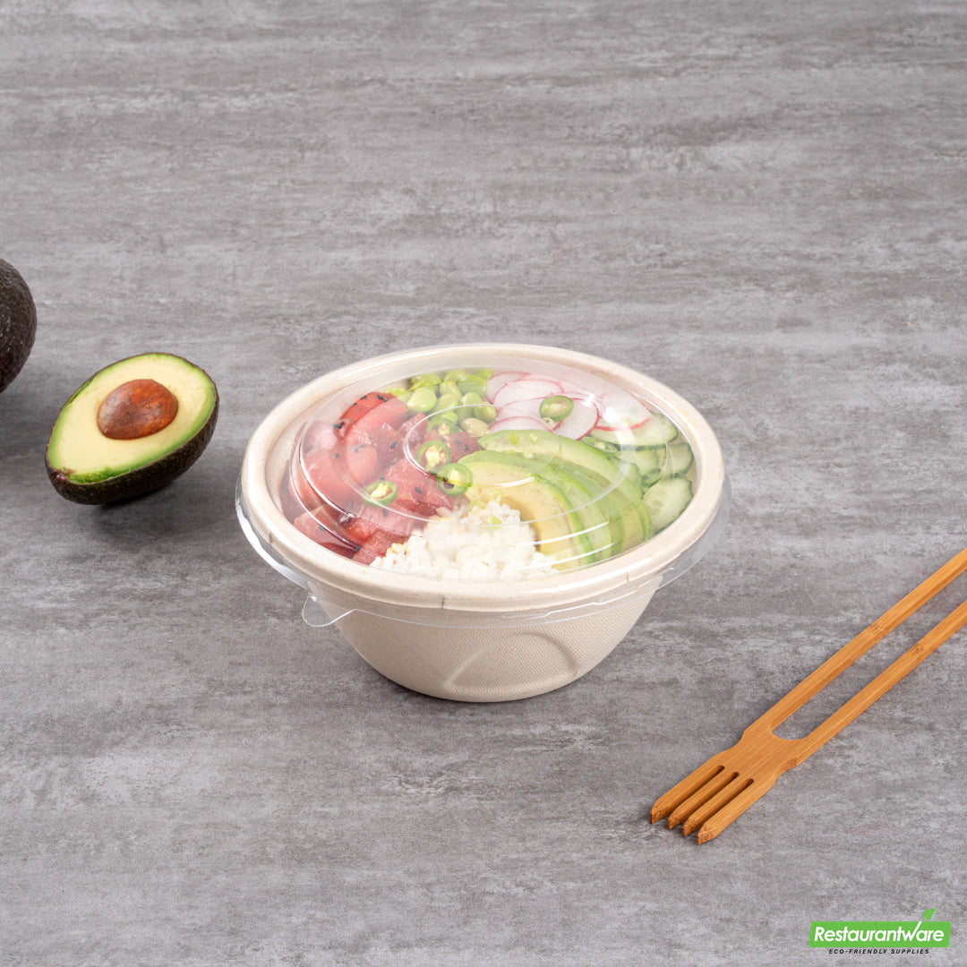 Wholesale Restaurantware Pulp Tek Round Clear Plastic Flat Lid - Fits Bagasse to Go Bowl- Bulk