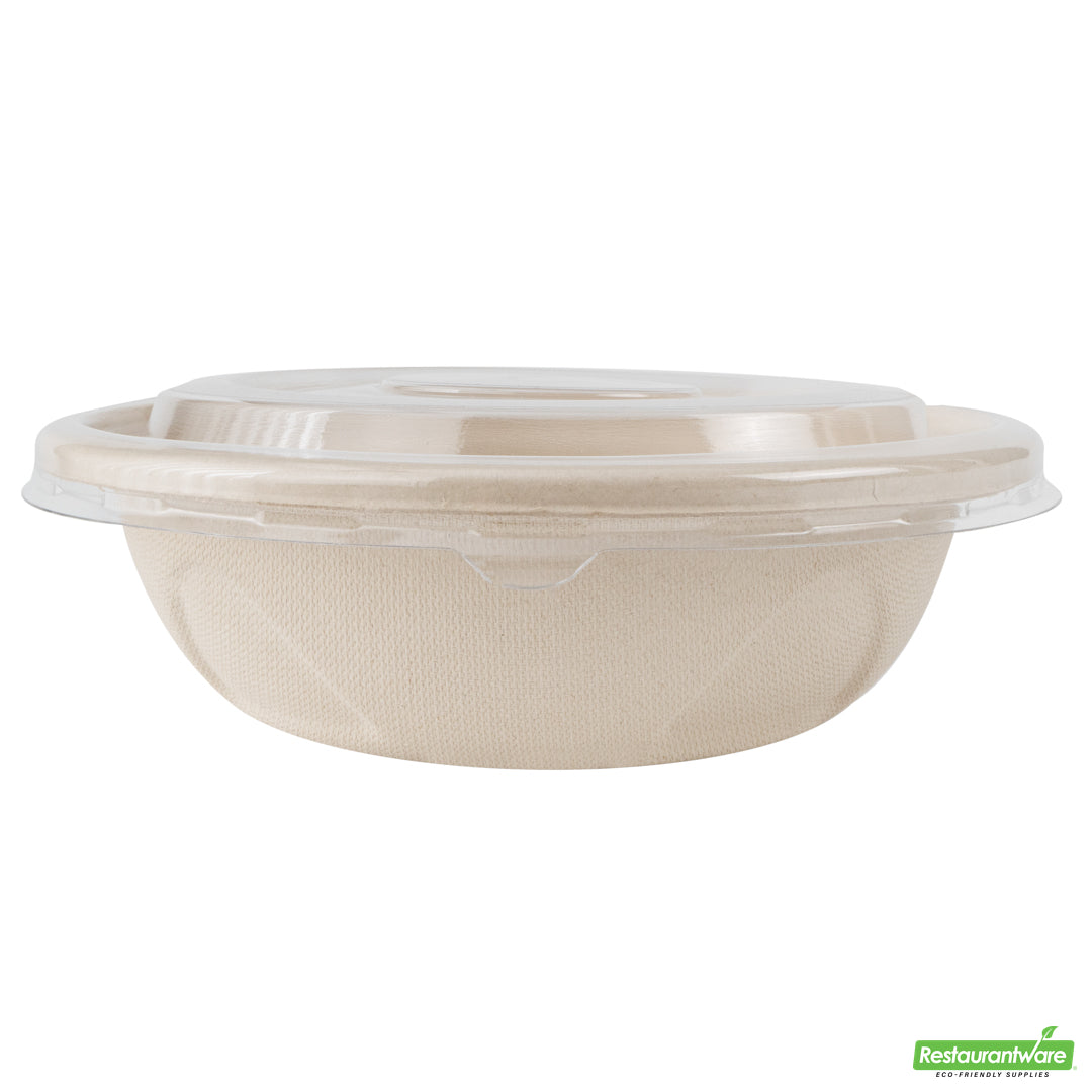 Wholesale Restaurantware Pulp Tek Round Clear Plastic Flat Lid - Fits Bagasse to Go Bowl- Bulk