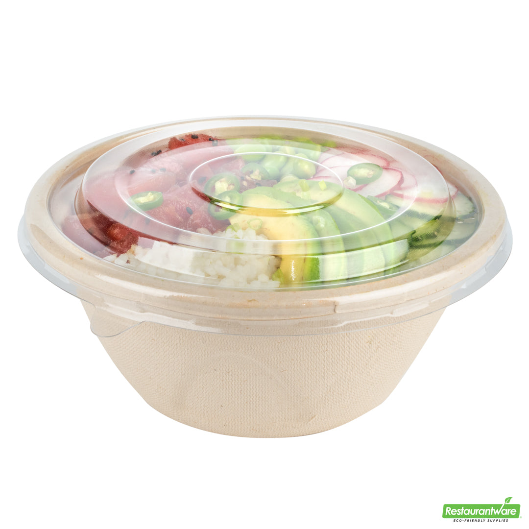 Wholesale Restaurantware Pulp Tek Round Clear Plastic Flat Lid - Fits Bagasse to Go Bowl- Bulk